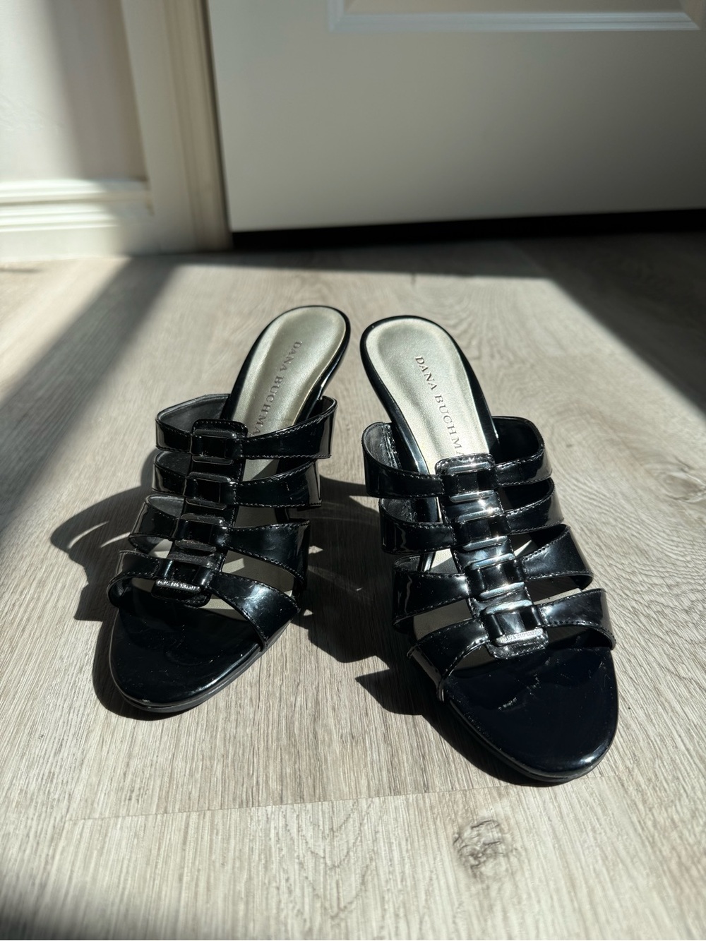 Dana Buchman Black Patent Strappy Slide Mules